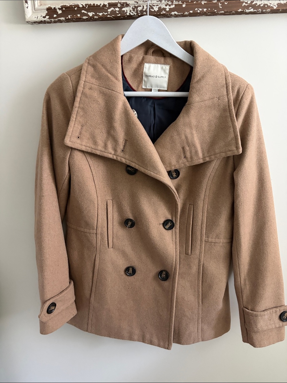 Thread & Supply Women's Double-Breasted Camel Peacoat